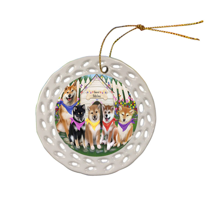 Spring Dog House Shiba Inus Dog Ceramic Doily Ornament DPOR50131