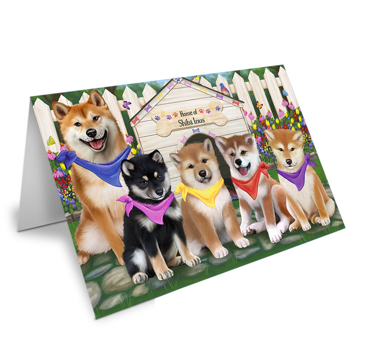 Spring Dog House Shiba Inus Dog Handmade Artwork Assorted Pets Greeting Cards and Note Cards with Envelopes for All Occasions and Holiday Seasons GCD54422