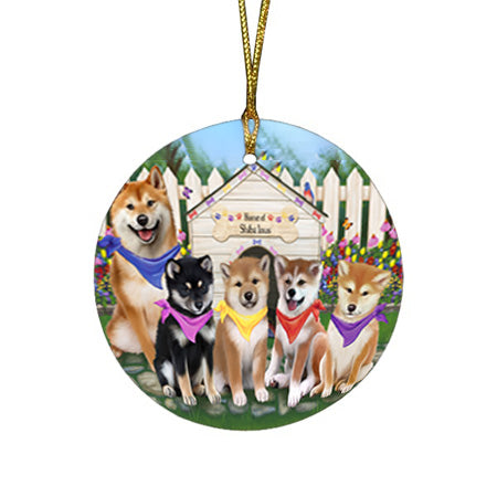 Spring Dog House Shiba Inus Dog Round Flat Christmas Ornament RFPOR50122
