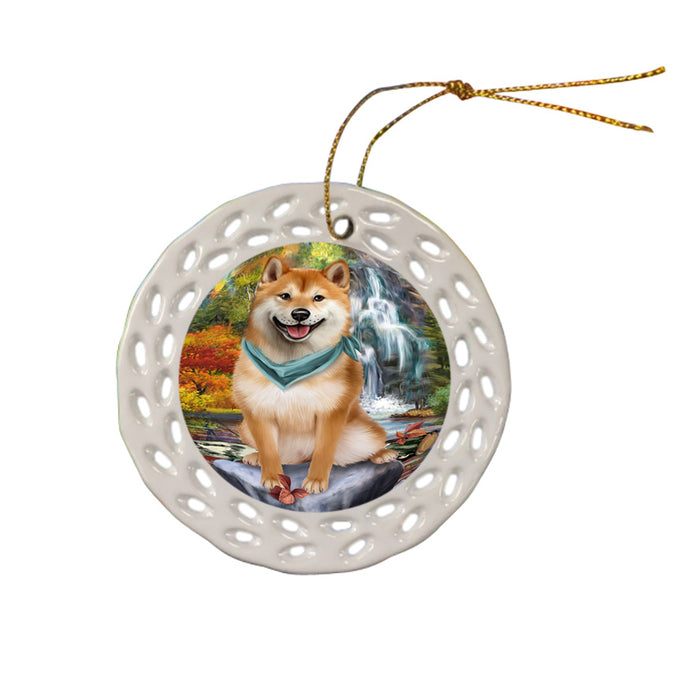 Scenic Waterfall Shiba Inu Dog Ceramic Doily Ornament DPOR49545
