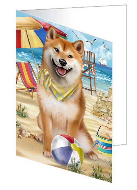Pet Friendly Beach Shiba Inu Dog Handmade Artwork Assorted Pets Greeting Cards and Note Cards with Envelopes for All Occasions and Holiday Seasons GCD54308
