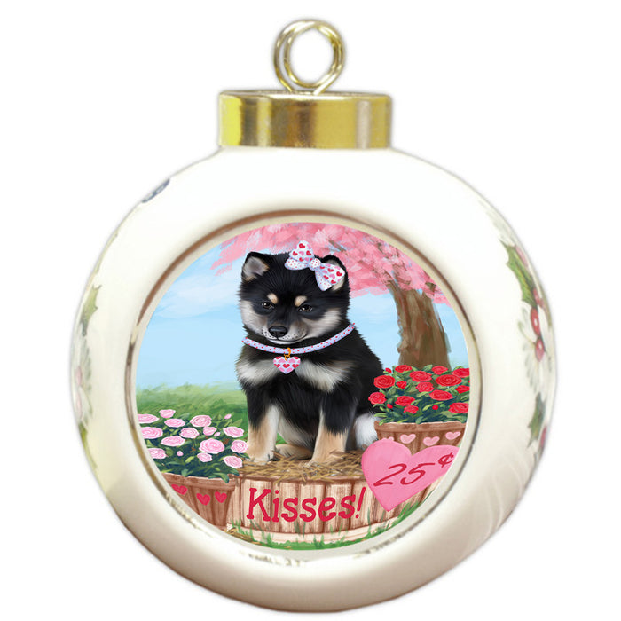 Rosie 25 Cent Kisses Shiba Inu Dog Round Ball Christmas Ornament RBPOR56387