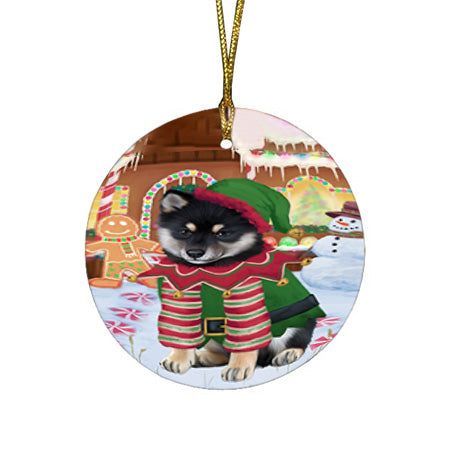 Christmas Gingerbread House Candyfest Shiba Inu Dog Round Flat Christmas Ornament RFPOR56904