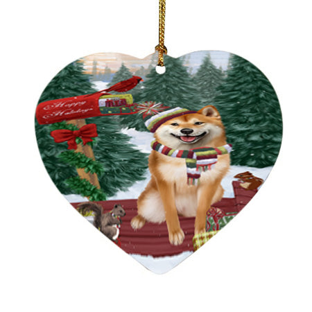 Merry Christmas Woodland Sled Shiba Inu Dog Heart Christmas Ornament HPOR55391