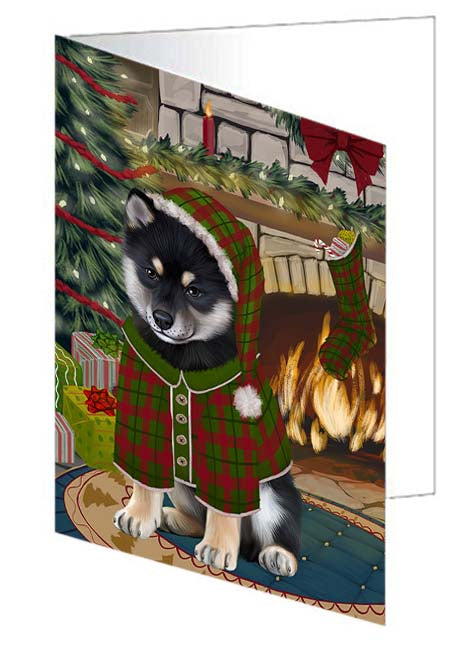 The Stocking was Hung Shiba Inu Dog Handmade Artwork Assorted Pets Greeting Cards and Note Cards with Envelopes for All Occasions and Holiday Seasons GCD71357