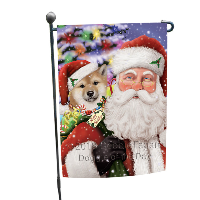 Santa Carrying Shiba Inu Dog and Christmas Presents Garden Flag GFLG54080