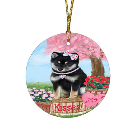 Rosie 25 Cent Kisses Shiba Inu Dog Round Flat Christmas Ornament RFPOR56387