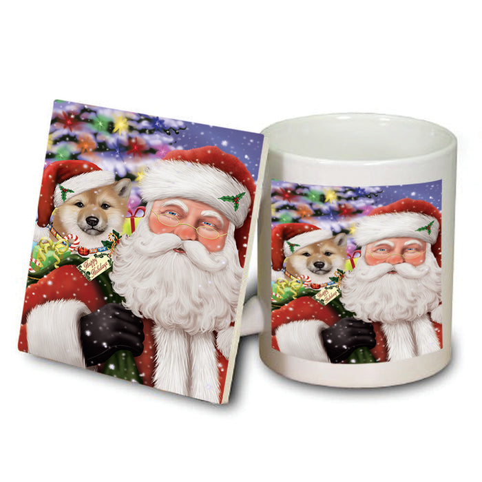 Santa Carrying Shiba Inu Dog and Christmas Presents Mug and Coaster Set MUC54010