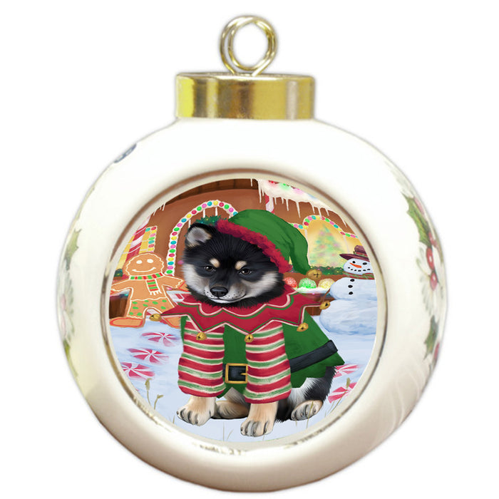 Christmas Gingerbread House Candyfest Shiba Inu Dog Round Ball Christmas Ornament RBPOR56904