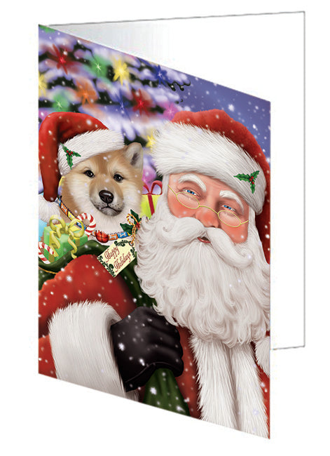 Santa Carrying Shiba Inu Dog and Christmas Presents Handmade Artwork Assorted Pets Greeting Cards and Note Cards with Envelopes for All Occasions and Holiday Seasons GCD66083