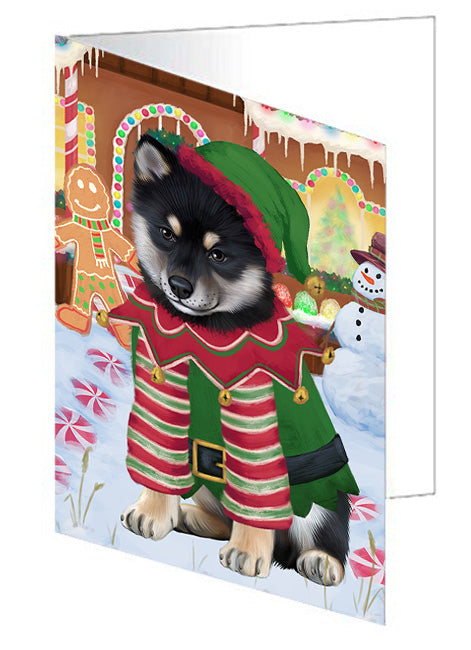 Christmas Gingerbread House Candyfest Shiba Inu Dog Handmade Artwork Assorted Pets Greeting Cards and Note Cards with Envelopes for All Occasions and Holiday Seasons GCD74159