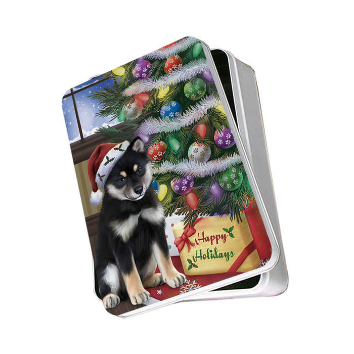 Christmas Happy Holidays Shiba Inu Dog with Tree and Presents Photo Storage Tin PITN53803