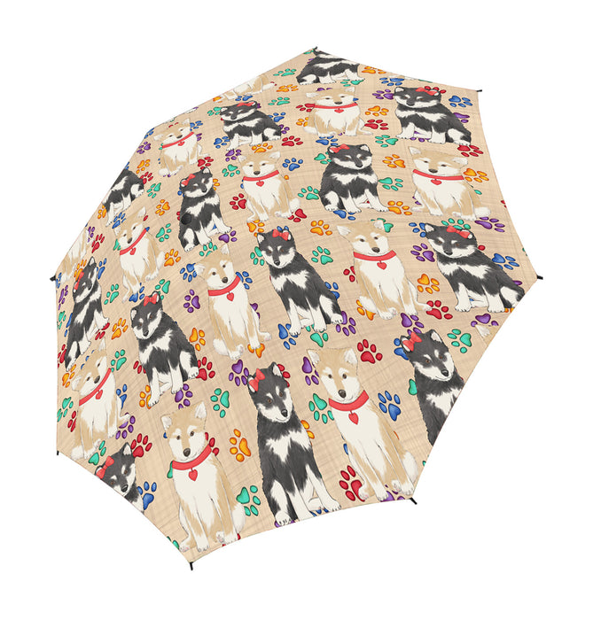 Rainbow Paw Print Shiba Inu Dogs Red Semi-Automatic Foldable Umbrella