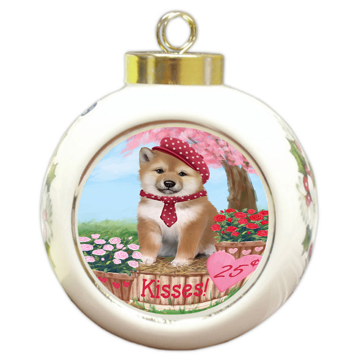Rosie 25 Cent Kisses Shiba Inu Dog Round Ball Christmas Ornament RBPOR56388