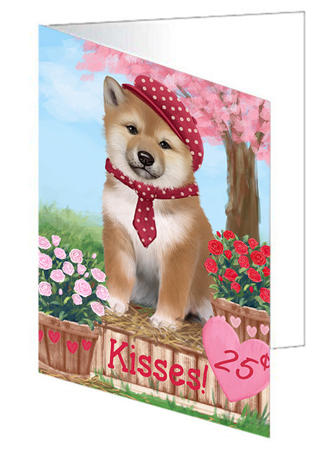 Rosie 25 Cent Kisses Shiba Inu Dog Handmade Artwork Assorted Pets Greeting Cards and Note Cards with Envelopes for All Occasions and Holiday Seasons GCD72611