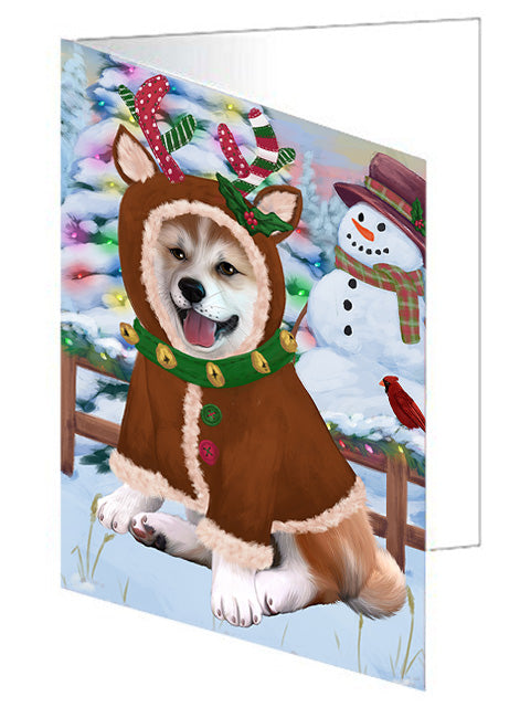 Christmas Gingerbread House Candyfest Shiba Inu Dog Handmade Artwork Assorted Pets Greeting Cards and Note Cards with Envelopes for All Occasions and Holiday Seasons GCD74162