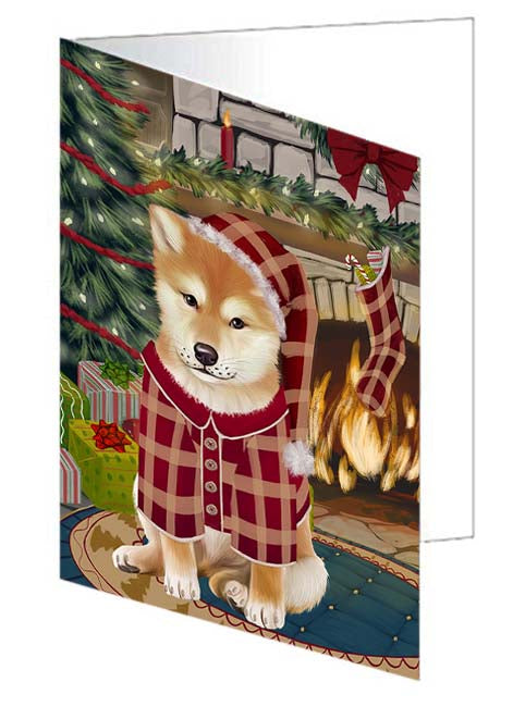 The Stocking was Hung Shiba Inu Dog Handmade Artwork Assorted Pets Greeting Cards and Note Cards with Envelopes for All Occasions and Holiday Seasons GCD71360