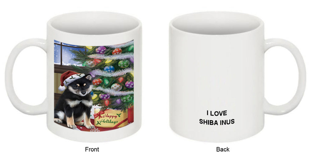 Christmas Happy Holidays Shiba Inu Dog with Tree and Presents Coffee Mug MUG49258