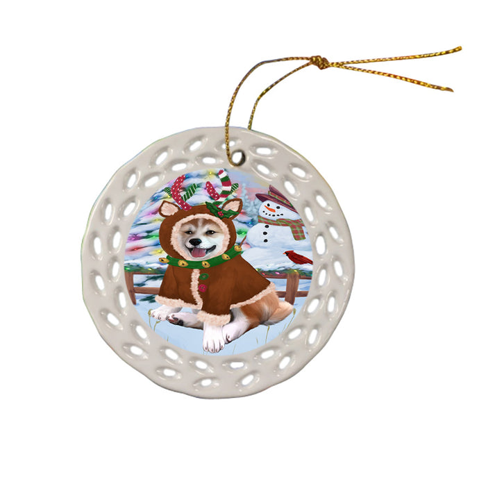 Christmas Gingerbread House Candyfest Shiba Inu Dog Ceramic Doily Ornament DPOR56905