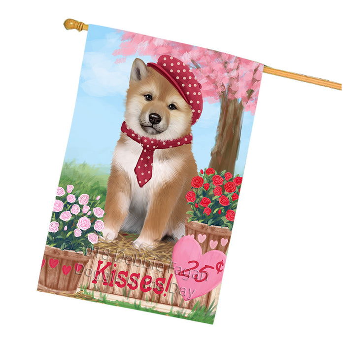 Rosie 25 Cent Kisses Shiba Inu Dog House Flag FLG56716