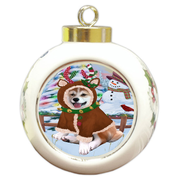 Christmas Gingerbread House Candyfest Shiba Inu Dog Round Ball Christmas Ornament RBPOR56905