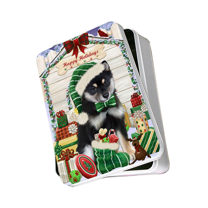 Happy Holidays Christmas Shiba Inu Dog House With Presents Photo Storage Tin PITN51505