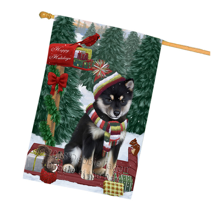 Merry Christmas Woodland Sled Shiba Inu Dog House Flag FLG55465