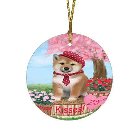 Rosie 25 Cent Kisses Shiba Inu Dog Round Flat Christmas Ornament RFPOR56388
