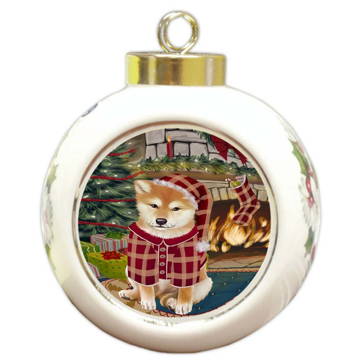 The Stocking was Hung Shiba Inu Dog Round Ball Christmas Ornament RBPOR55971