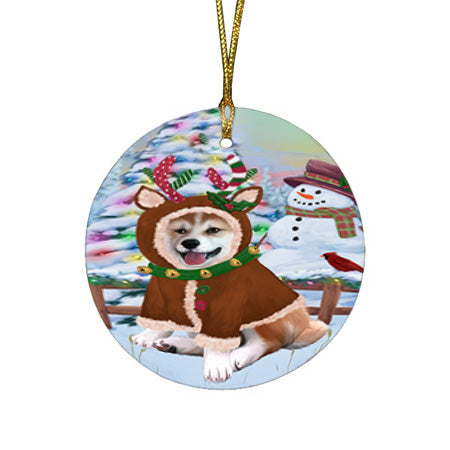 Christmas Gingerbread House Candyfest Shiba Inu Dog Round Flat Christmas Ornament RFPOR56905