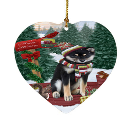 Merry Christmas Woodland Sled Shiba Inu Dog Heart Christmas Ornament HPOR55392