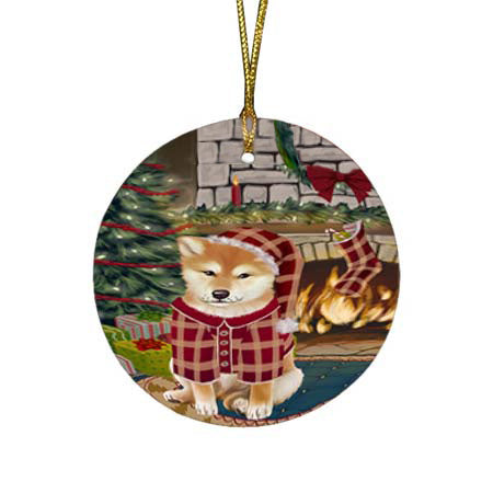 The Stocking was Hung Shiba Inu Dog Round Flat Christmas Ornament RFPOR55971