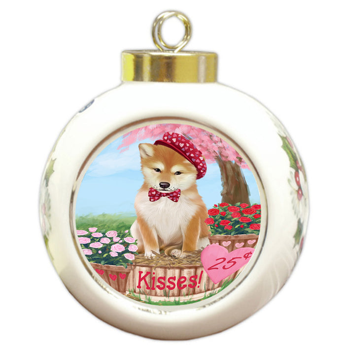 Rosie 25 Cent Kisses Shiba Inu Dog Round Ball Christmas Ornament RBPOR56389
