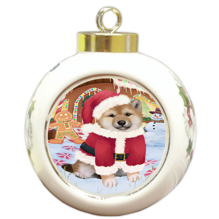 Christmas Gingerbread House Candyfest Shiba Inu Dog Round Ball Christmas Ornament RBPOR56906