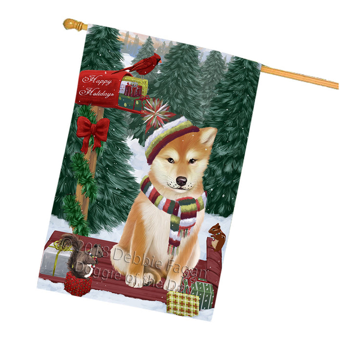 Merry Christmas Woodland Sled Shiba Inu Dog House Flag FLG55466