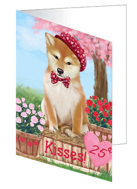 Rosie 25 Cent Kisses Shiba Inu Dog Handmade Artwork Assorted Pets Greeting Cards and Note Cards with Envelopes for All Occasions and Holiday Seasons GCD72614