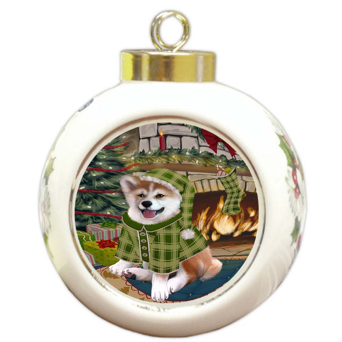 The Stocking was Hung Shiba Inu Dog Round Ball Christmas Ornament RBPOR55972
