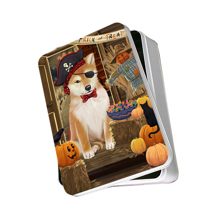 Enter at Own Risk Trick or Treat Halloween Shiba Inu Dog Photo Storage Tin PITN53286