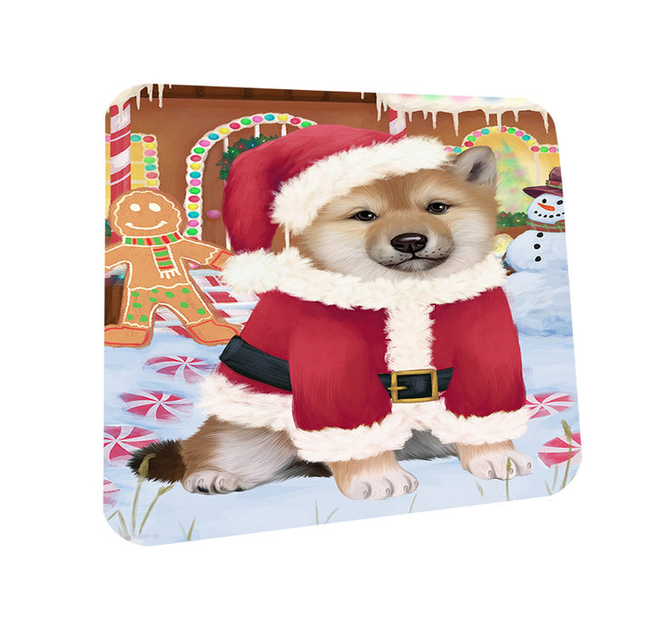Christmas Gingerbread House Candyfest Shiba Inu Dog Coasters Set of 4 CST56508