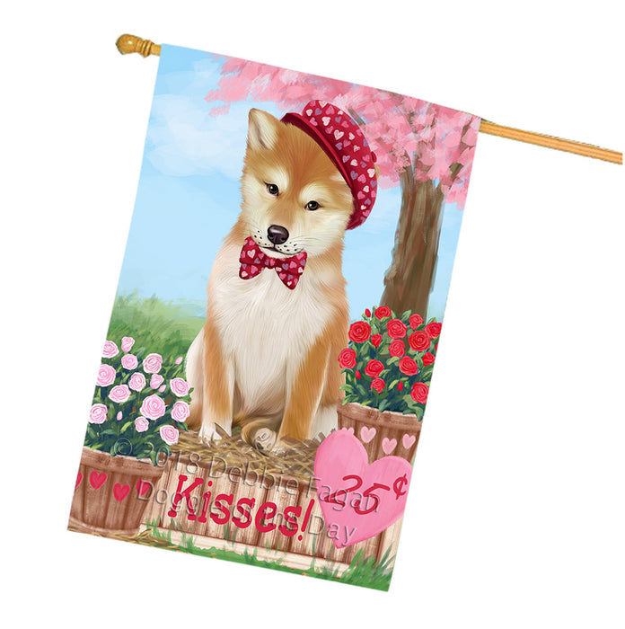 Rosie 25 Cent Kisses Shiba Inu Dog House Flag FLG56717
