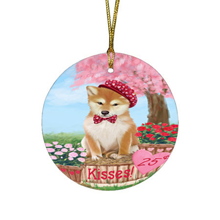 Rosie 25 Cent Kisses Shiba Inu Dog Round Flat Christmas Ornament RFPOR56389