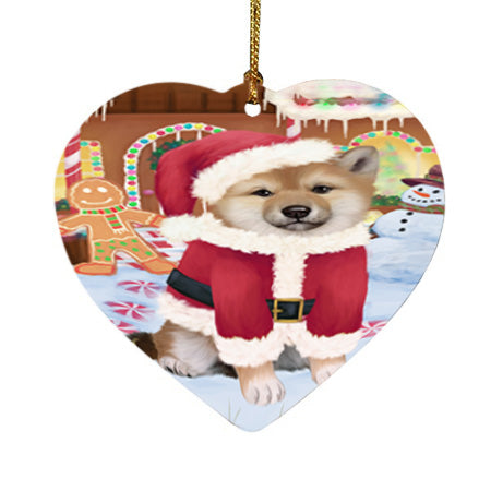 Christmas Gingerbread House Candyfest Shiba Inu Dog Heart Christmas Ornament HPOR56906