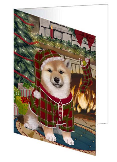 The Stocking was Hung Shiba Inu Dog Handmade Artwork Assorted Pets Greeting Cards and Note Cards with Envelopes for All Occasions and Holiday Seasons GCD71366