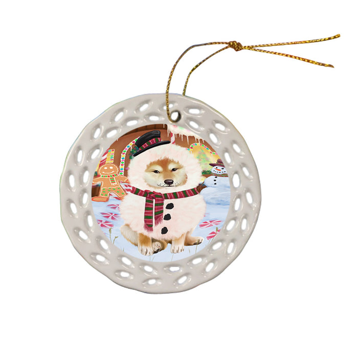 Christmas Gingerbread House Candyfest Shiba Inu Dog Ceramic Doily Ornament DPOR56907