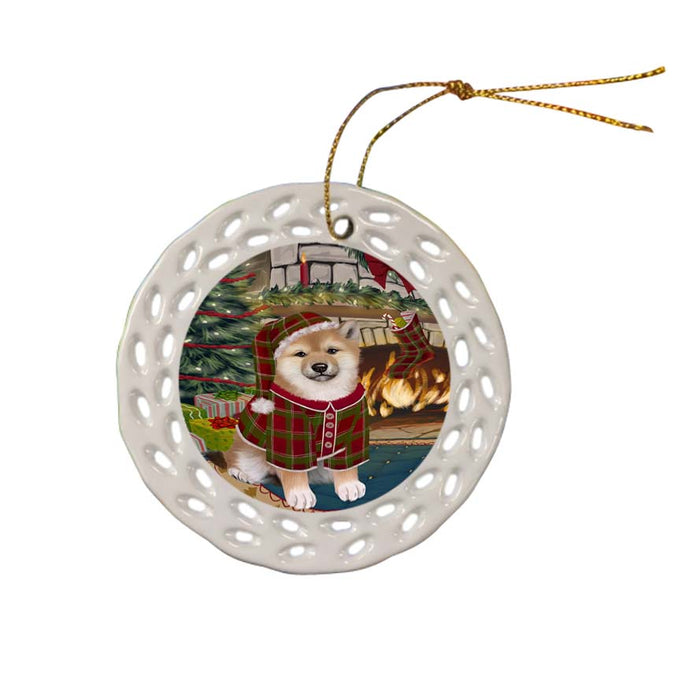 The Stocking was Hung Shiba Inu Dog Ceramic Doily Ornament DPOR55973