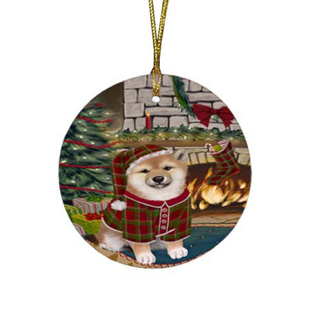 The Stocking was Hung Shiba Inu Dog Round Flat Christmas Ornament RFPOR55973