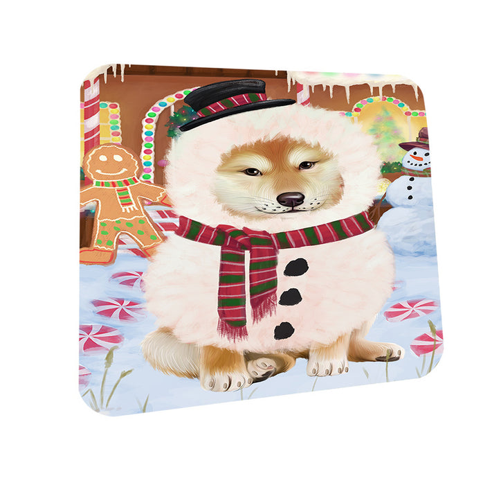 Christmas Gingerbread House Candyfest Shiba Inu Dog Coasters Set of 4 CST56509