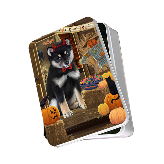 Enter at Own Risk Trick or Treat Halloween Shiba Inu Dog Photo Storage Tin PITN53287
