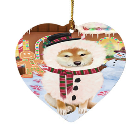 Christmas Gingerbread House Candyfest Shiba Inu Dog Heart Christmas Ornament HPOR56907