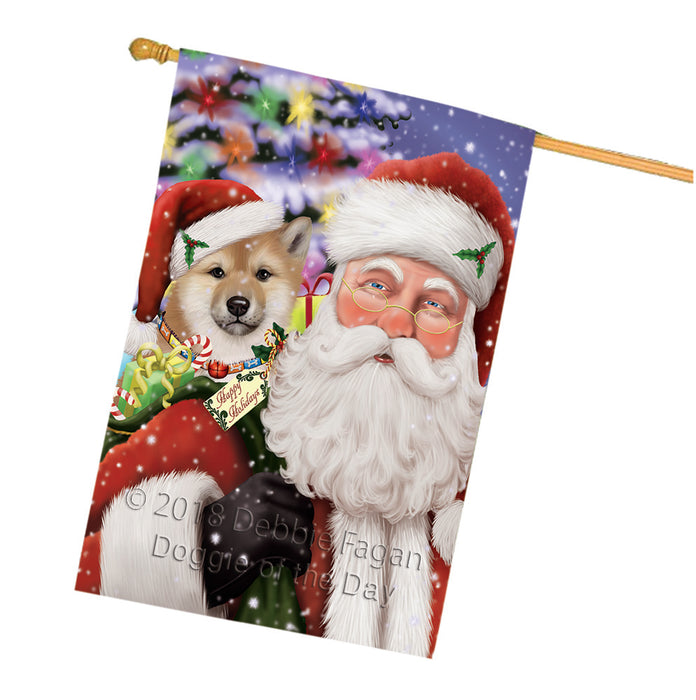 Santa Carrying Shiba Inu Dog and Christmas Presents House Flag FLG54217